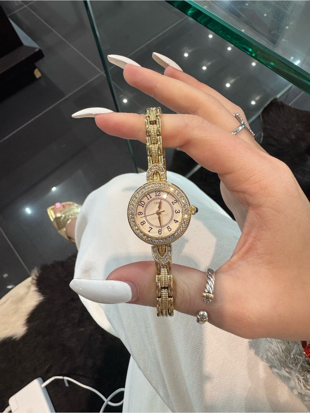New Vintage DMQ Gold-Tone Rhinestone Cocktail Jewelry Watch